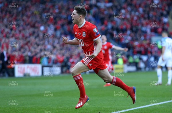 240319 - Wales v Slovakia - UEFA EURO 2020 Qualifier - Daniel James of Wales celebrates scoring a goal