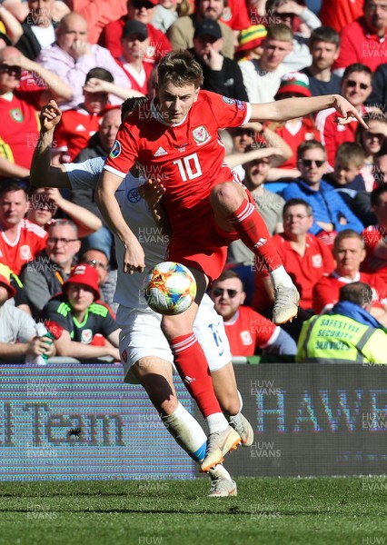 240319 - Wales v Slovakia, UEFA Euro 2020 Qualifier - David Brooks of Wales looks to play the ball