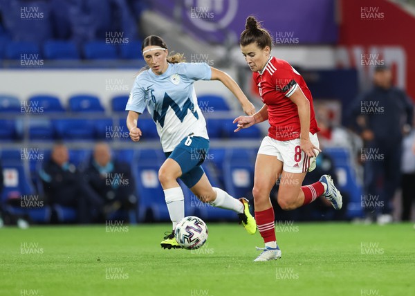 060922 - Wales v Slovenia, FIFA Women's World Cup 2023 Qualifier - Angharad James of Wales breaks away
