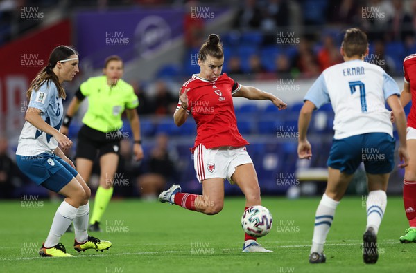 060922 - Wales v Slovenia, FIFA Women's World Cup 2023 Qualifier - Angharad James of Wales looks to fire a shot at goal