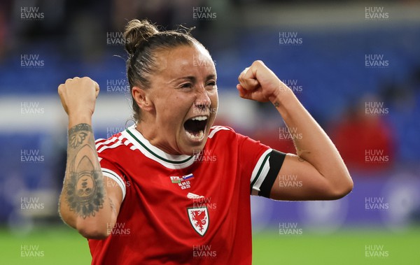 060922 - Wales v Slovenia, FIFA Women's World Cup 2023 Qualifier - Natasha Harding of Wales celebrates at the end of the match