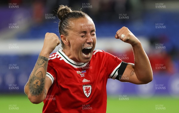 060922 - Wales v Slovenia, FIFA Women's World Cup 2023 Qualifier - Natasha Harding of Wales celebrates at the end of the match