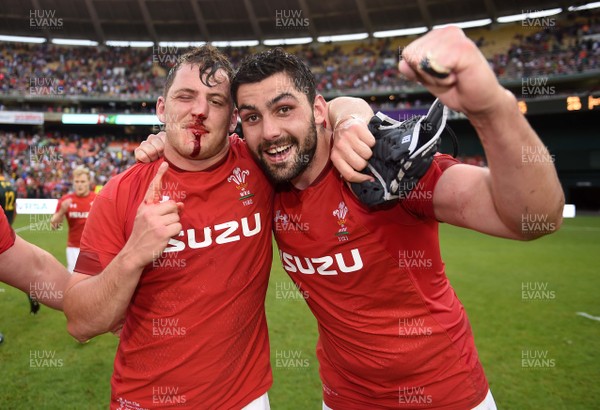 020618 - Wales v South Africa - International Rugby - Ryan Elias and Cory Hill of Wales celebrate win