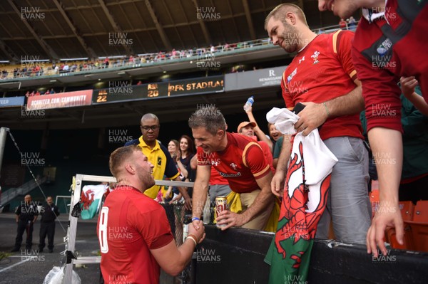 020618 - Wales v South Africa - International Rugby - Ross Moriarty of Wales meets fans at the end of the game
