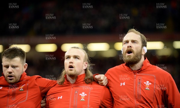 021217 - Wales v South Africa - Under Armour Series - Rob Evans, Kristian Dacey and Alun Wyn Jones during the anthems