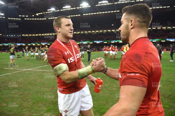 021217 - Wales v South Africa - Under Armour Series - Hadleigh Parkes and Rhys Webb of Wales at the end of the game