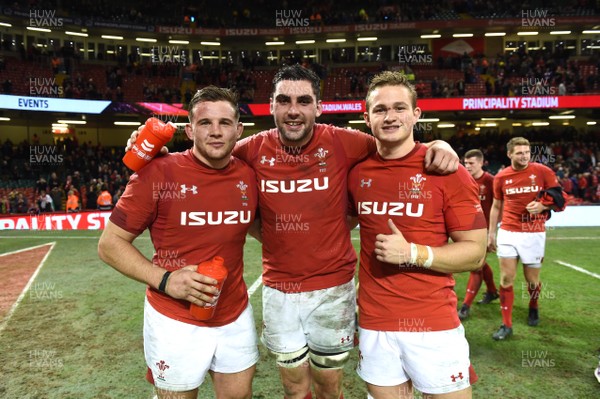 021217 - Wales v South Africa - Under Armour Series - Elliot Dee, Cory Hill and Hallam Amos of Wales after the game
