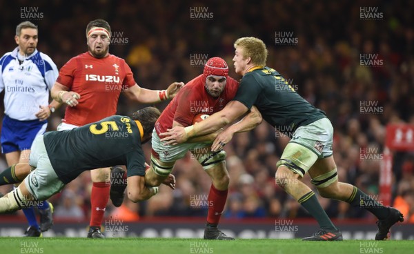 021217 - Wales v South Africa - Under Armour Series - Cory Hill of Wales is tackled by Lood de Jager and Pieter-Steph du Toit of South Africa