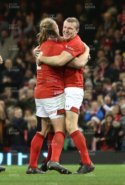 021217 - Wales v South Africa - Under Armour Series 2017 - Hadleigh Parkes celebrates scoring a try with Kristian Dacey of Wales