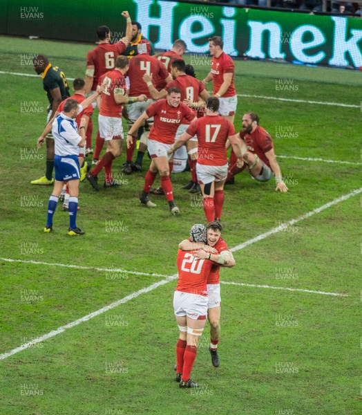 021217 Wales v South Africa - Steff Evans and Dan Lydiate of Wales Celebrate at the final whistle 