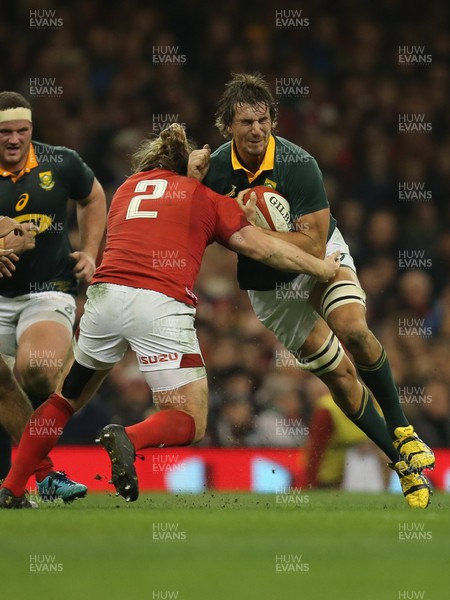 021217 - Wales v South Africa, 2017 Under Armour Autumn Series - Eben Etzebeth of South Africa takes on Kristian Dacey of Wales
