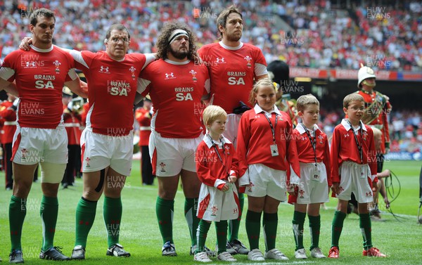 050610 - Wales v South Africa - Principality Building Society Summer Test - Wales players line-up for the national anthems