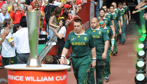 050610 - Wales v South Africa - Principality Building Society Summer Test - John Smit of South Africa leads his team out