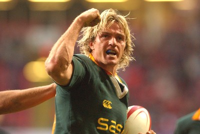 06.11.04 - Wales v South Africa South Africa's Percy Montgomery celebrates scoring a try  