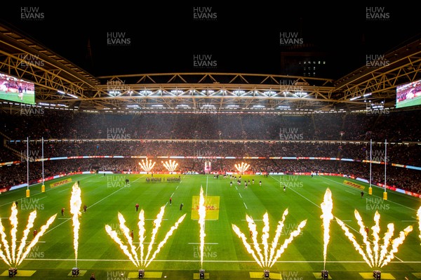 061121 - Wales v South Africa - Autumn Nations Series - Stadium pyrotechnics before kick off 