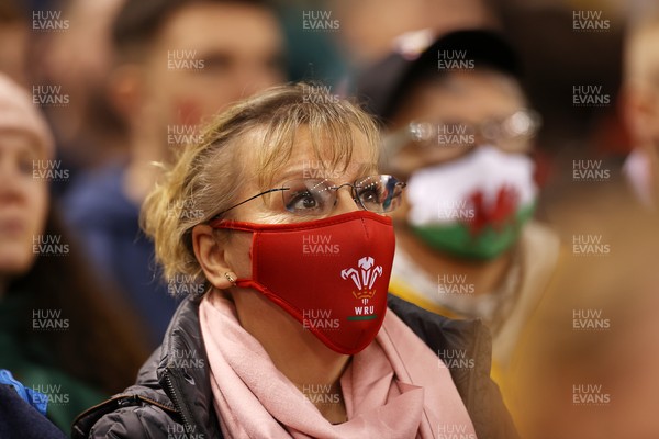 061121 - Wales v South Africa - Autumn Nations Series - Wales fans wear WRU face masks