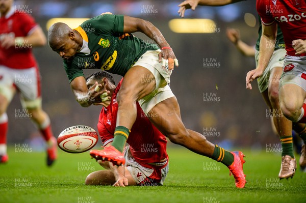 061121 - Wales v South Africa - Autumn Nations Series - Tomos Williams of Wales tackles Makazole Mapimpi of South Africa