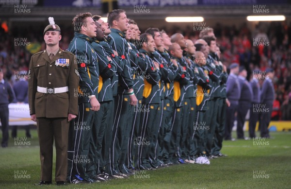 08.11.08 - Wales v South Africa - Invesco Perpetual Series 2008 - South African players line up for the national anthems. 