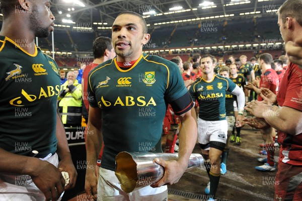 091113  - Wales v South Africa - 2013 Dove Men Series - Bryan Habana of South Africa with the Prince William Cup