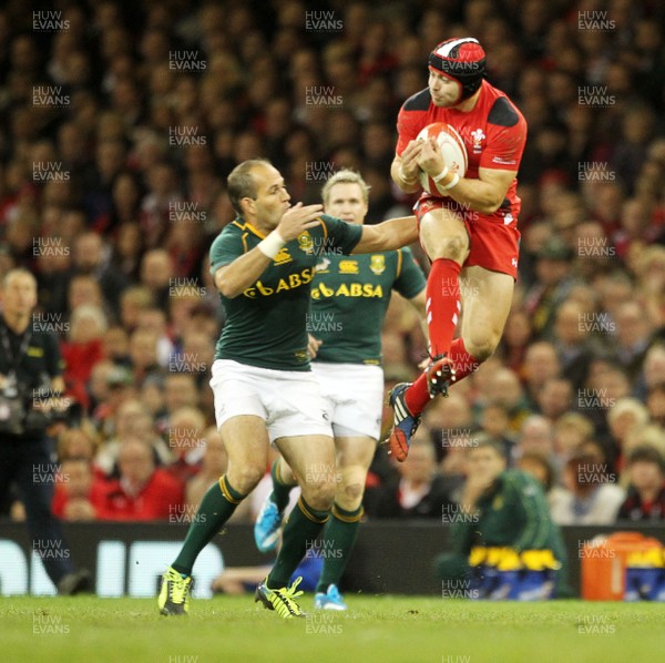 091113  - Wales v South Africa - 2013 Dove Men Series - Leigh Halfpenny of Wales goes up for the ball