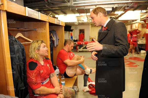 091113  - Wales v South Africa - 2013 Dove Men Series - Prince William talks to Richard Hibbard of Wales after the game in the changing room