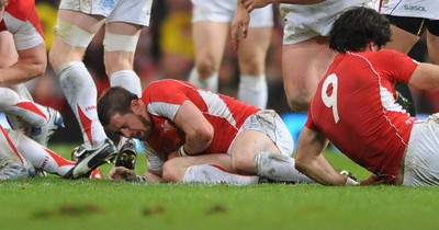 13.11.10 - Wales v South Africa - Invesco Perpetual Series 2010 - Shane Williams of Wales feels an injury. 