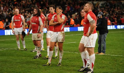 13.11.10 - Wales v South Africa - Invesco Perpetual Series 2010 - Lee Byrne of Wales looks dejected at the end of the game. 