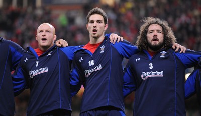 13.11.10 - Wales v South Africa - Invesco Perpetual Series 2010 - Martyn Williams, George North and Adam Jones line up for the national anthems. 