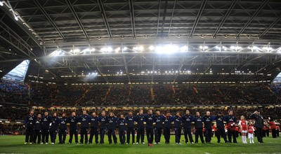 13.11.10 - Wales v South Africa - Invesco Perpetual Series 2010 - Wales players line up for the national anthems. 