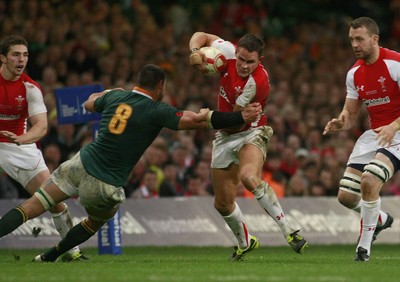 13.11.10 Wales v South Africa - Autumn International Series -   Wales' Lee Byrne tries to step inside South Africa's Pierre Spies.   