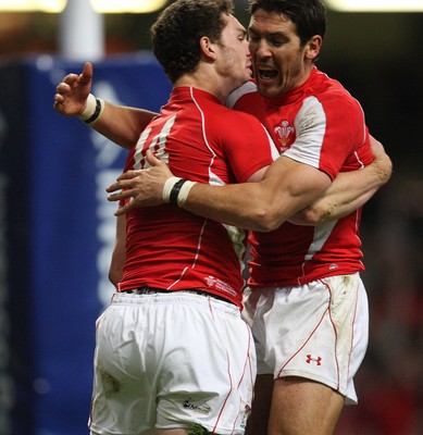 13.11.10 .. Wales v South Africa. -  Wales' George North celebrates with Wales' James Hook after scoring try on his debut 