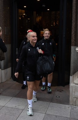 180926 Wales v South Africa, Vodafone Wales WXV Series - Seren Singleton of Wales and Molly Reardon make their way to the stadium ahead of the match
