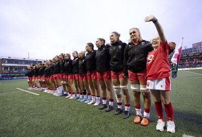 180926 Wales v South Africa, Vodafone Wales WXV Series - The Wales team line up for the anthems