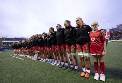 180926 Wales v South Africa, Vodafone Wales WXV Series - The Wales team line up for the anthems
