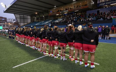 180926 Wales v South Africa, Vodafone Wales WXV Series - The Wales team line up for the anthems