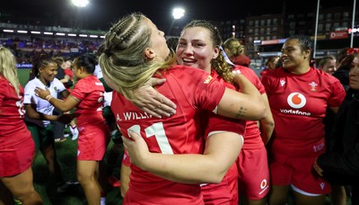 180926 Wales v South Africa, Vodafone Wales WXV Series - Amy Williams of Wales and Gwenllian Pyrs of Wales at the end of the match