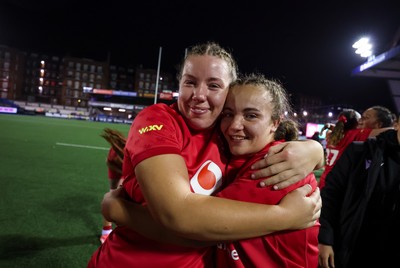 180926 Wales v South Africa, Vodafone Wales WXV Series - Elan Jones of Wales and Shanelle Williams of Wales at the end of the match