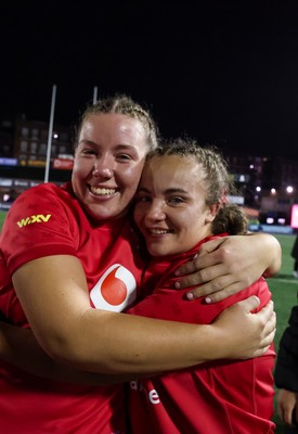 180926 Wales v South Africa, Vodafone Wales WXV Series - Elan Jones of Wales and Shanelle Williams of Wales at the end of the match