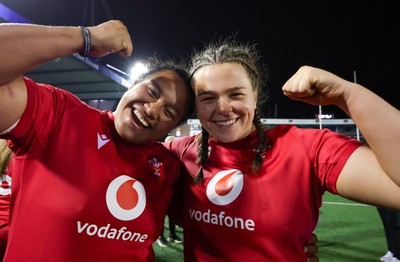 180926 Wales v South Africa, Vodafone Wales WXV Series - Sisilia Tuipulotu of Wales and Maisie Davies of Wales at the end of the match