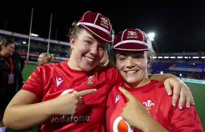 180926 Wales v South Africa, Vodafone Wales WXV Series - Elan Jones of Wales and Shanelle Williams of Wales at the end of the match