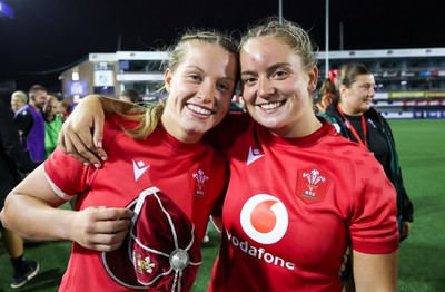 180926 Wales v South Africa, Vodafone Wales WXV Series - Amy Williams of Wales and Freya Bell of Wales at the end of the match