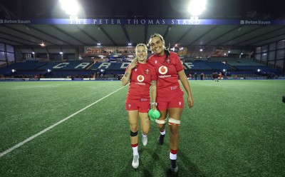 180926 Wales v South Africa, Vodafone Wales WXV Series - Keira Bevan of Wales and Bryonie King of Wales at the end of the match