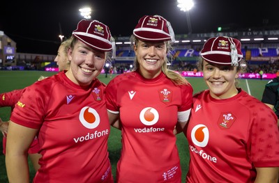 180926 Wales v South Africa, Vodafone Wales WXV Series - Elan Jones of Wales, Amy Williams of Wales and Shanelle Williams of Wales at the end of the match