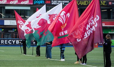 190926 Wales v South Africa, Vodafone Wales WXV Series - Pitch flags and branding ahead of the anthems