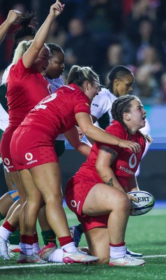 190926 Wales v South Africa, Vodafone Wales WXV Series - Maisie Davies of Wales celebrates after scoring try