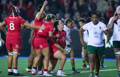 190926 Wales v South Africa, Vodafone Wales WXV Series - Maisie Davies of Wales celebrates after scoring try