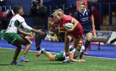 190926 Wales v South Africa, Vodafone Wales WXV Series - Amy Williams of Wales is tackled just short of the line