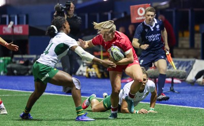 190926 Wales v South Africa, Vodafone Wales WXV Series - Amy Williams of Wales is tackled just short of the line