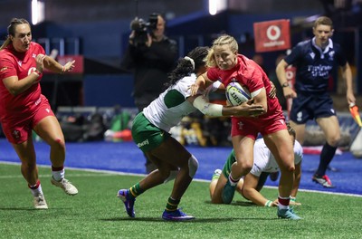 190926 Wales v South Africa, Vodafone Wales WXV Series - Amy Williams of Wales is tackled just short of the line