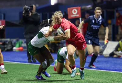 190926 Wales v South Africa, Vodafone Wales WXV Series - Amy Williams of Wales is tackled just short of the line